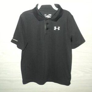 Under Armour Heat Gear Polo Shirt Youth Size Large Loose Black Short Sleeves